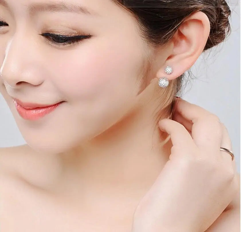 Women 's Luxury Rhinestone Crystal Ball Stud Earrings Fashion 925 Silver Jewelry Temperament Princess Stud Earrings 2019 New