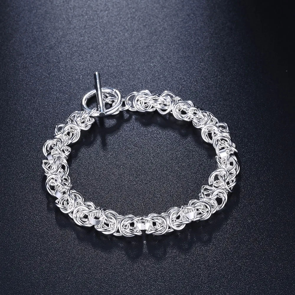 Lekani 6mm Wide 925 stamp silver color 20cm Link Chain Bracelet For Men Fine Jewelry Wholesale Ot Claps Cuff Bracelets Bangles