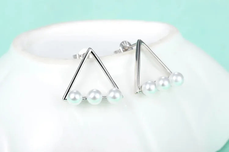 925 silver needle Pearl Earrings Simple Triangle Stud Earrings For Women Fine Jewelry Wholesale