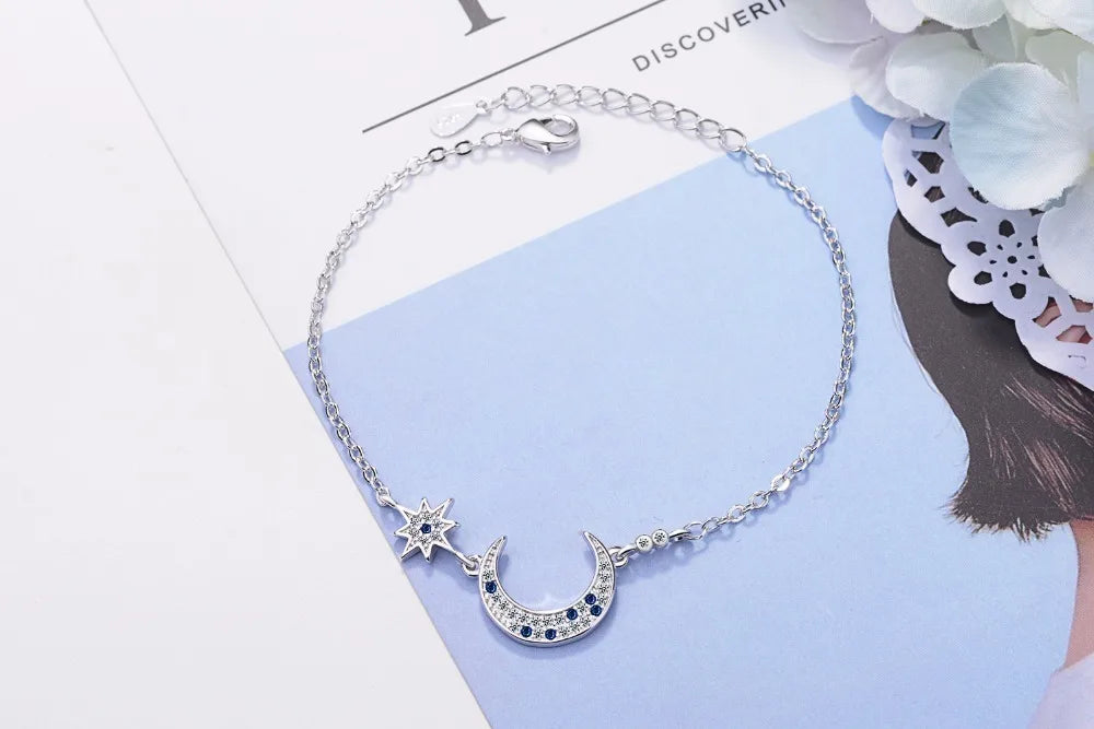 Hot Star Moon Style Women Bracelet Charm 925 Sterling Silver Bangle New Fashion Armband Accessory Ts Bride Wedding