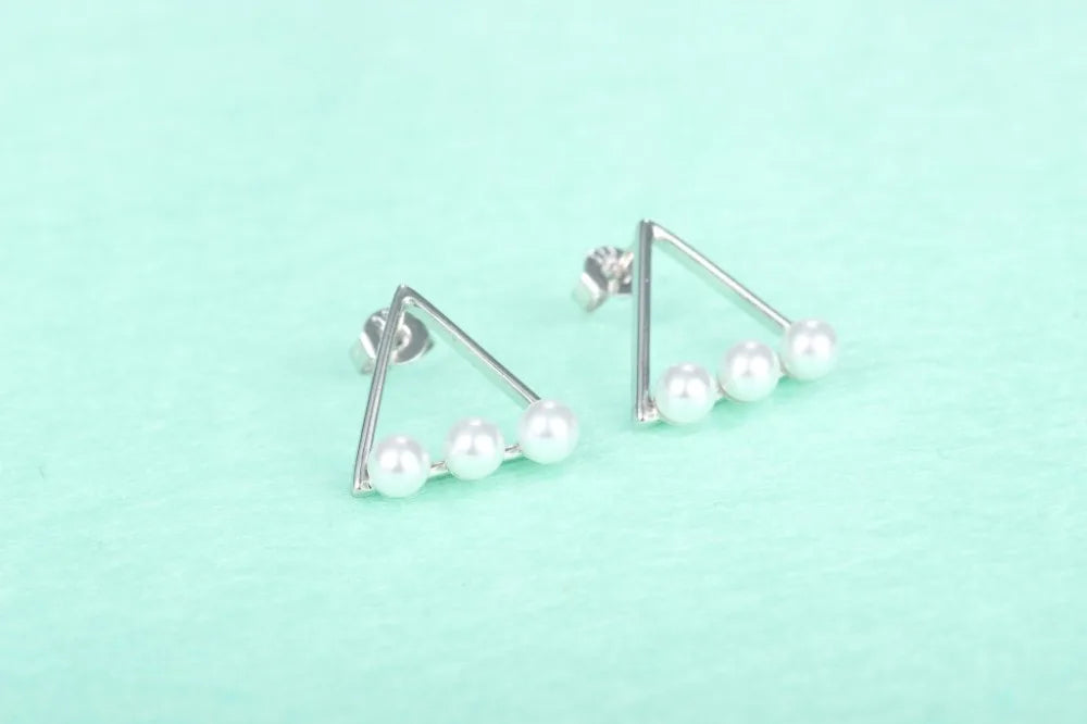 925 silver needle Pearl Earrings Simple Triangle Stud Earrings For Women Fine Jewelry Wholesale