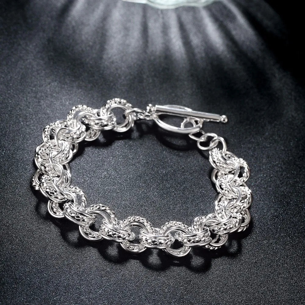 Lekani 925 stamp silver color Circles Bracelet & Bangles For Woman Rhinestones Paved Double Layer Round Female Bracelets