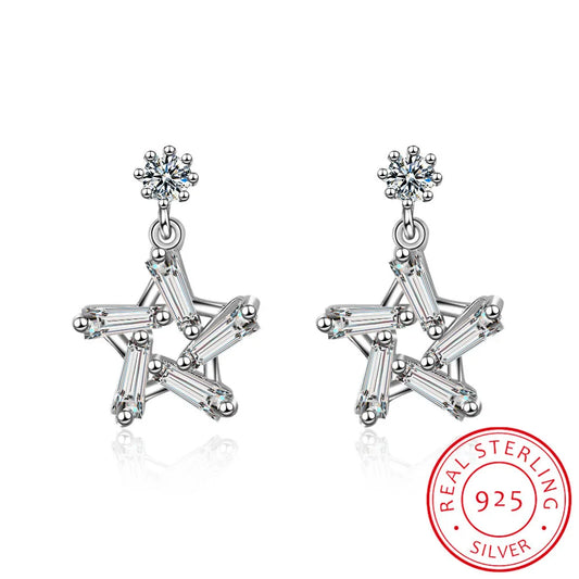 Newest Fashion 925 Sterling Silver Sparkling Crystal Zirconia Starlight Piercing Star Stud Earrings For Women Brincos S-e216