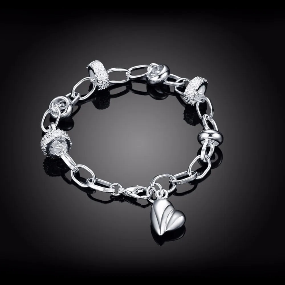 Lekani Fashion Simple Silver Peach Heart Bracelet 925 stamp silver color Fine Jewelry Bracelet Pulseiras For Women Free Shipping