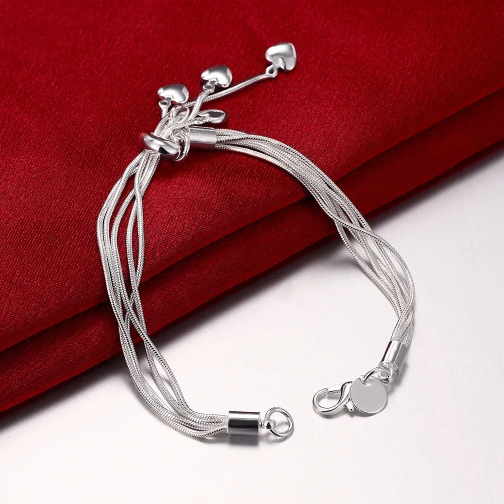 Lekani Wholesale 925 stamp silver color Bracelet Hook Five Heart High Quality Fine Jewelry Accessories Silver Bracele