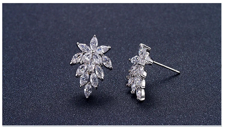 925 silver needle Olive Branch Set Cz Leaf Ear Climber Stud Earrings For Women Girls Jewelry Orecchini Aros Aretes Ear