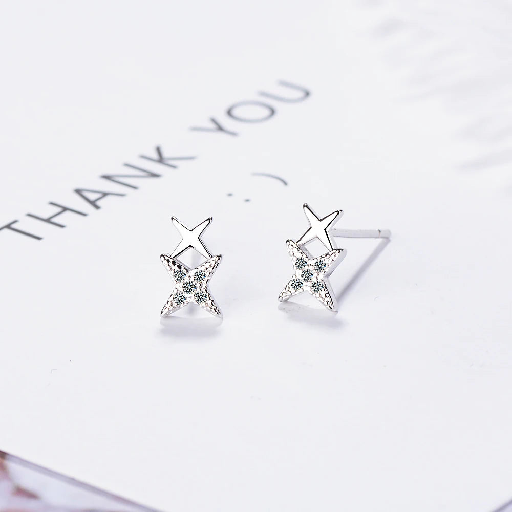 100% 925 silver needle Sparkling Star Meteor Luminous Crystal Stud Earrings For Women Fashion Silver Jewelry Sce432