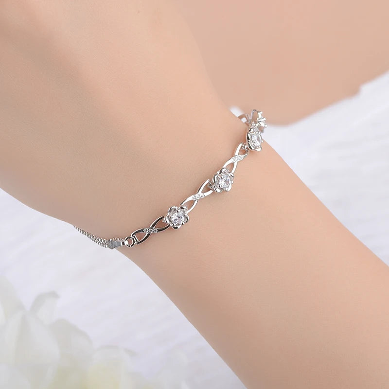 Luxury 925 Sterling Silver Bracelets White Zirconia Plum Flower Bracelets & Bangles Fine Jewelry For Women Pulseira S-b51