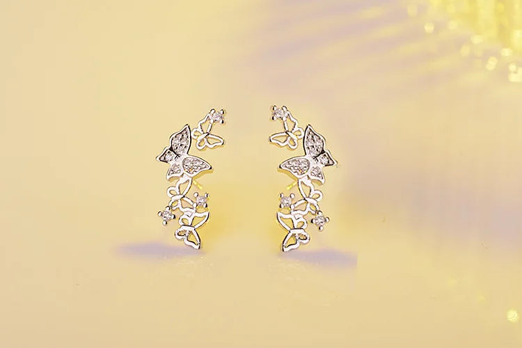 925 stamp silver color Jewelry Hot Sale Korean Bow Tie Zircon Earrings For Women Pendientes Oorbellen Brincos S-e355