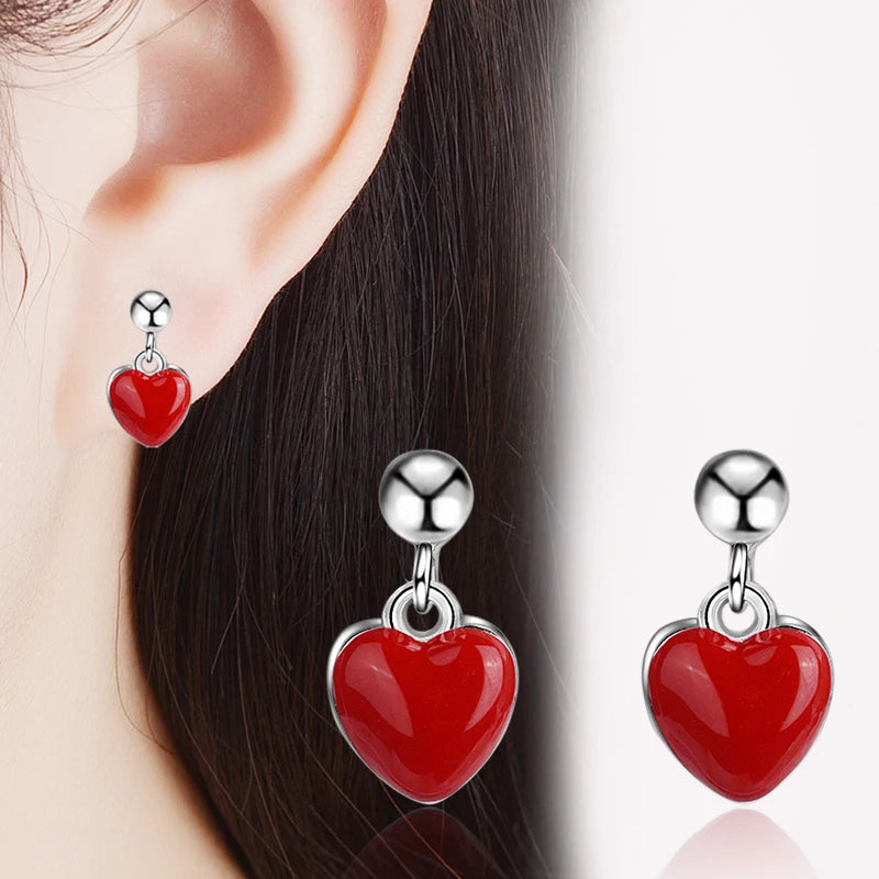 1pair Newest 100% 925 silver needle Women's Jewelry Fashion Tiny Red Heart Stud Earrings Gift For Girls Kids Lady Ds134