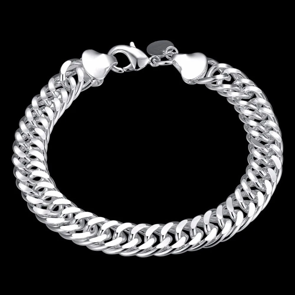 Men's Fine Jewelry 10mm Wide 8'' 20cm Bracelet 925 stamp silver color Charm Link Chain Bracelet & Bangle Pulseiras De Prata