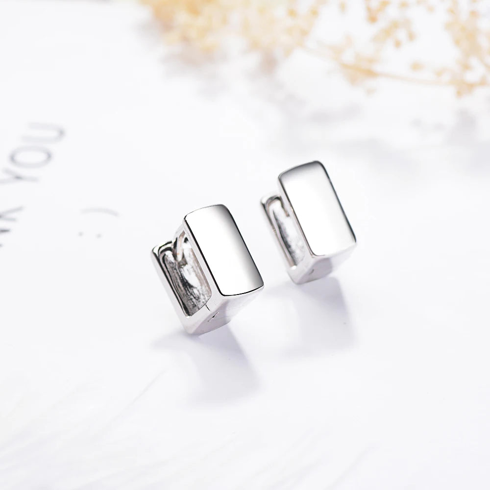 2019 Hot 925 Sterling Silver Cute Square Hoop Earrings For Women Smooth Luxury Sterling Silver Small Earring Jewelry