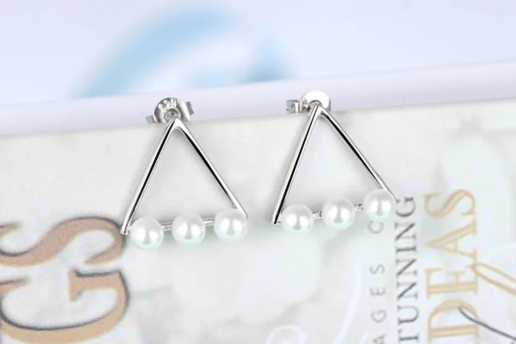 925 silver needle Pearl Earrings Simple Triangle Stud Earrings For Women Fine Jewelry Wholesale