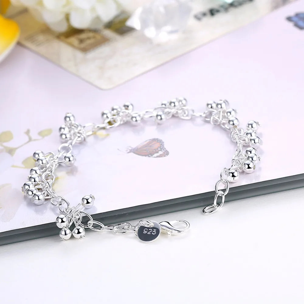 Lekani  New Arrival 925 stamp silver color Bracelet Wedding Fine Jewelry Accessories Silver Light Grape Ball Bracelets Bangle