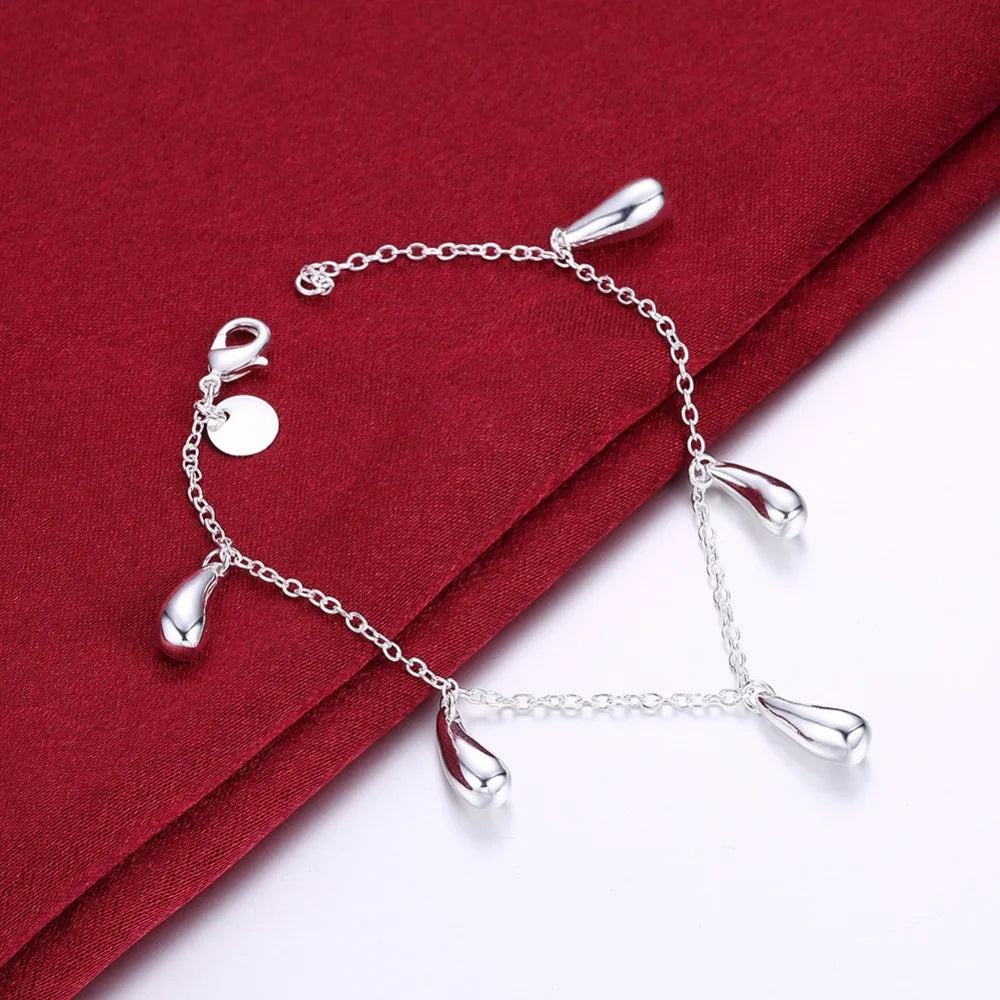 Classic Minimalist Crystal Water Drop Bracelet For Women Wedding Party Charm 925 Sterling Silver Fine Jewelry  Gift