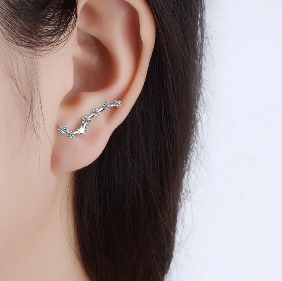 925 silver needle Constellation Stud Earrings Sparkly Zirconia Real Silver Star Earring Big Dipper Ear Climber Sweep