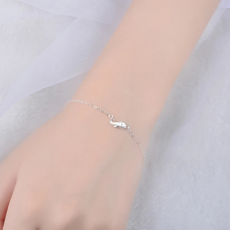 Hot Sell 925 Sterling Silver Small Dolphin Chain Bracelet Animal Adjustable Charm Bracelets & Bangle For Women Girl Kids Gifts