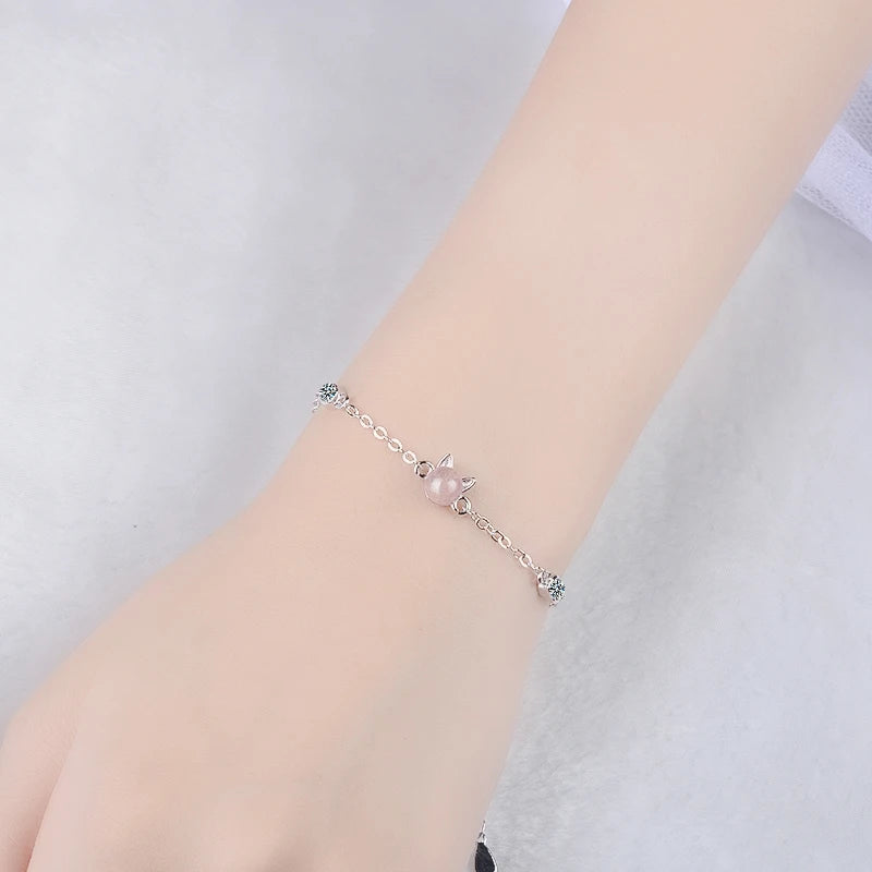 New Fashion Sterling Silver 925 Bracelet Elegant Crystal Cute Cat Bangle Bracelets For Women Wedding Party Jewelry Gifts