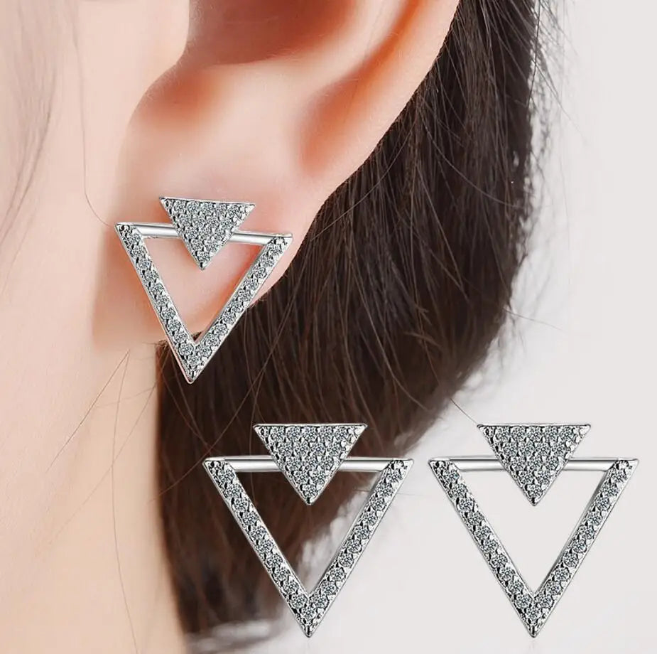 Romantic Real 925 Sterling Silver Triangle Stud Earrings Trendy Minimalist For Charm Women Jewelry Accessories Fashion