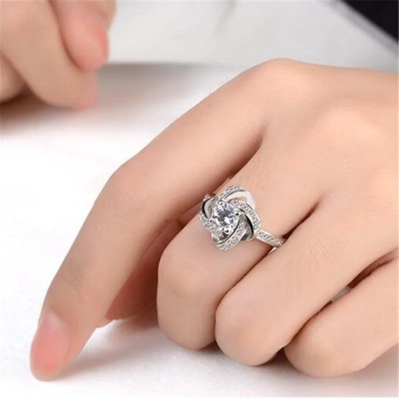 New Arrivals 925 Sterling Silver Crystal Clover Ring Bague Anillos Hot Sale Pure Silver Fine Jewelry For Women
