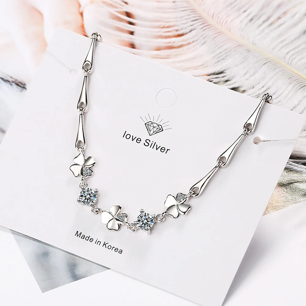 925 Sterling Silver Bracelet For Women Lucky Cute Sweet Student Female Four-leaf Clover Bracelets Girlfriend Valentines Day Gift