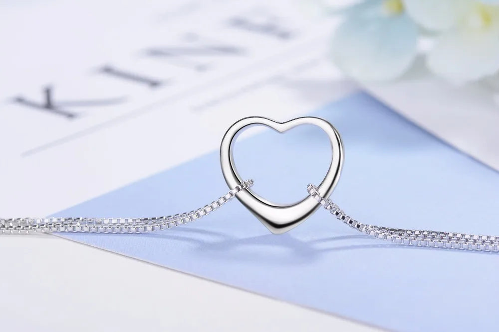 Slim Box Chain 925 Sterling Silver Hollow Heart Charm Bracelets For Women Silver 925 Fine Jewelry Girl's Birthday Gift