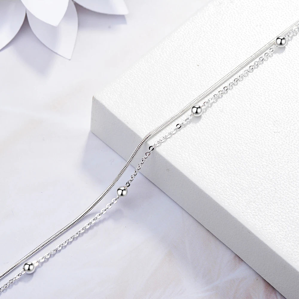 100% 925 Sterling Silver Fashion Women's Jewelry Double Layer Beads Bracelet 16cm For Gift Girls Lady Drop Shipping Ds454