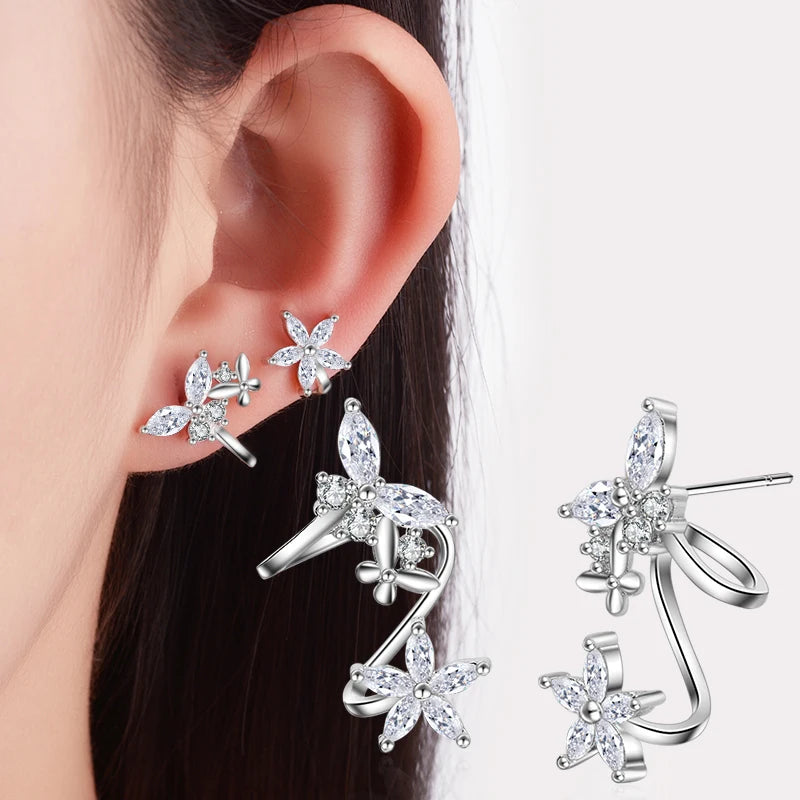 925 Sterling Silver Butterfly Shiny Cz Zircon Stud Earrings For Women Pendientes Oorbellen Boucle D'oreille Gift S-e327