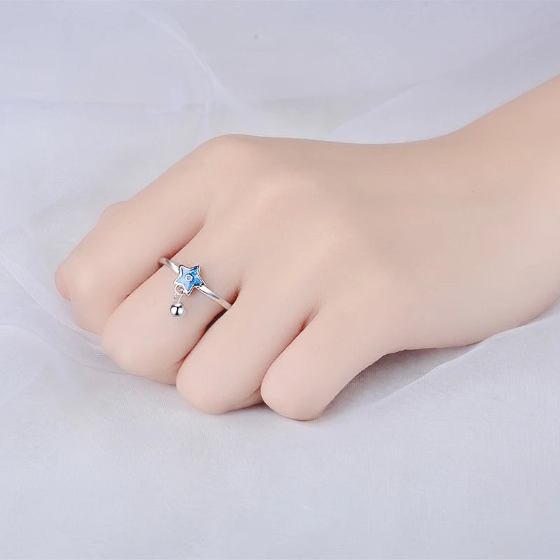 100% 925 Sterling Silver Fashion Sparkling Dangle Star Bead Finger Rings For Women Wedding Engagement Ring Jewelry
