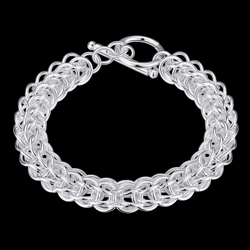 Lekani Men's Fine Jewelry 10mm 21cm Round Circles Link Chains 925 stamp silver color Bracelet Bangle Pulseras Male Holidays Gift