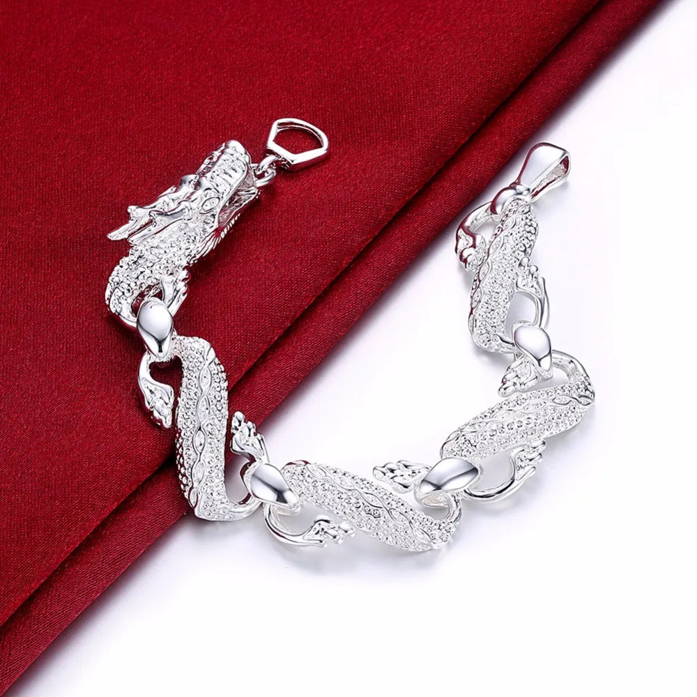 Classic Chinese Dragon Bracelet&bangle For Men 925 stamp silver color Fine Jewelry Wholesale Aaa Quality Bracelet Pulseira Male