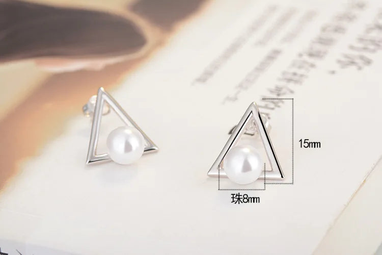 925 silver needle Elegant Triangle Pearl Stud Earrings For Women Sterling Silver Earrings Jewelry Ay119