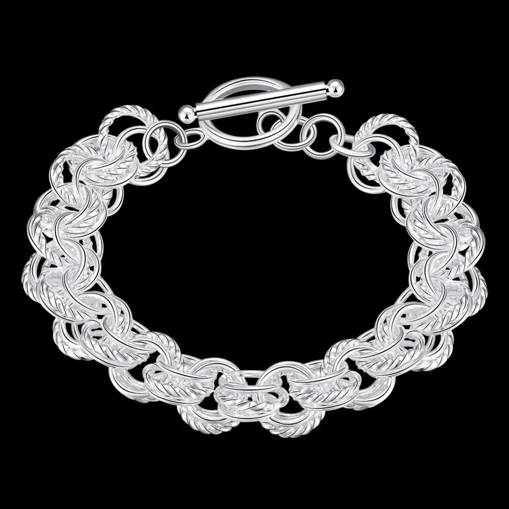 Lekani 925 stamp silver color Circles Bracelet & Bangles For Woman Rhinestones Paved Double Layer Round Female Bracelets