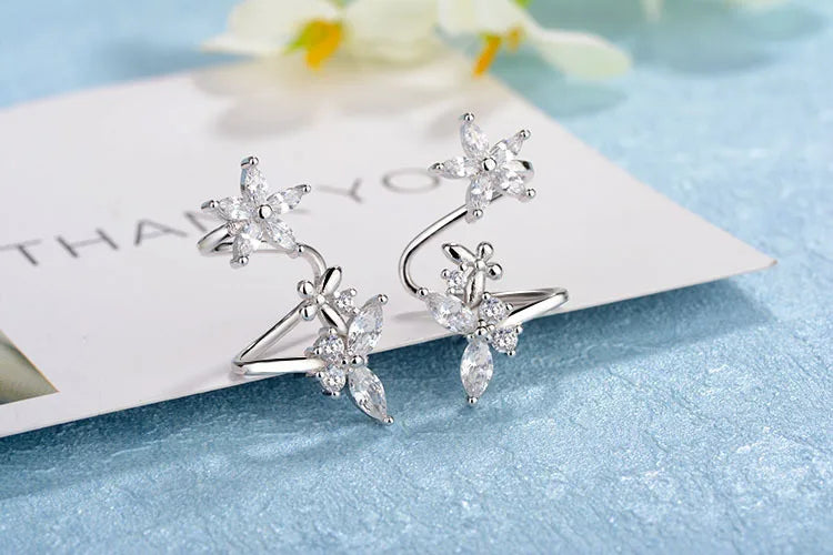 925 Sterling Silver Butterfly Shiny Cz Zircon Stud Earrings For Women Pendientes Oorbellen Boucle D'oreille Gift S-e327