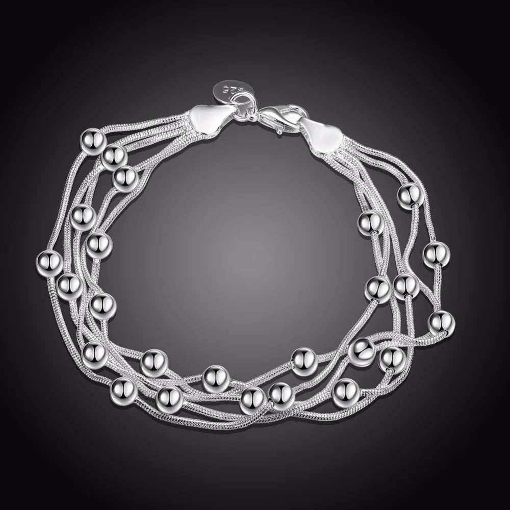 Lekani 925 Delicate Silver Bracelet, 925 stamp silver color Fine Jewelry Five Line Balls Bracelet Bangles Pulseiras De Prata