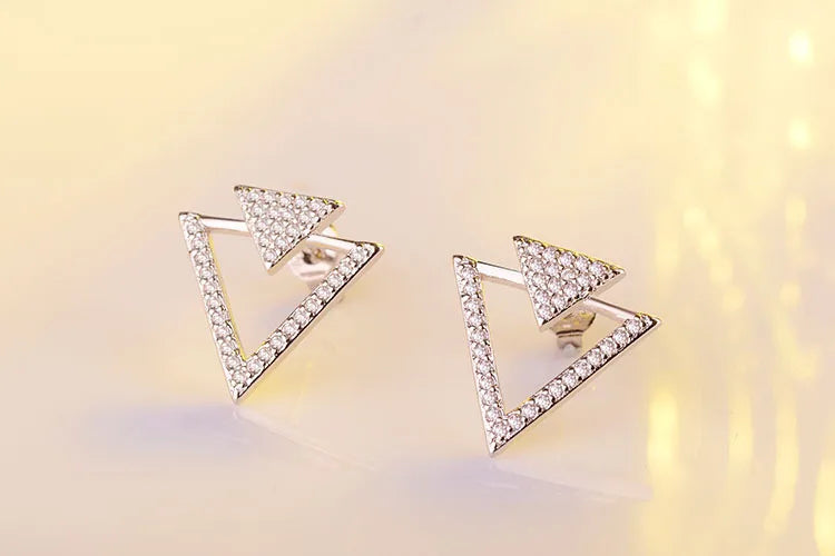 Romantic Real 925 Sterling Silver Triangle Stud Earrings Trendy Minimalist For Charm Women Jewelry Accessories Fashion