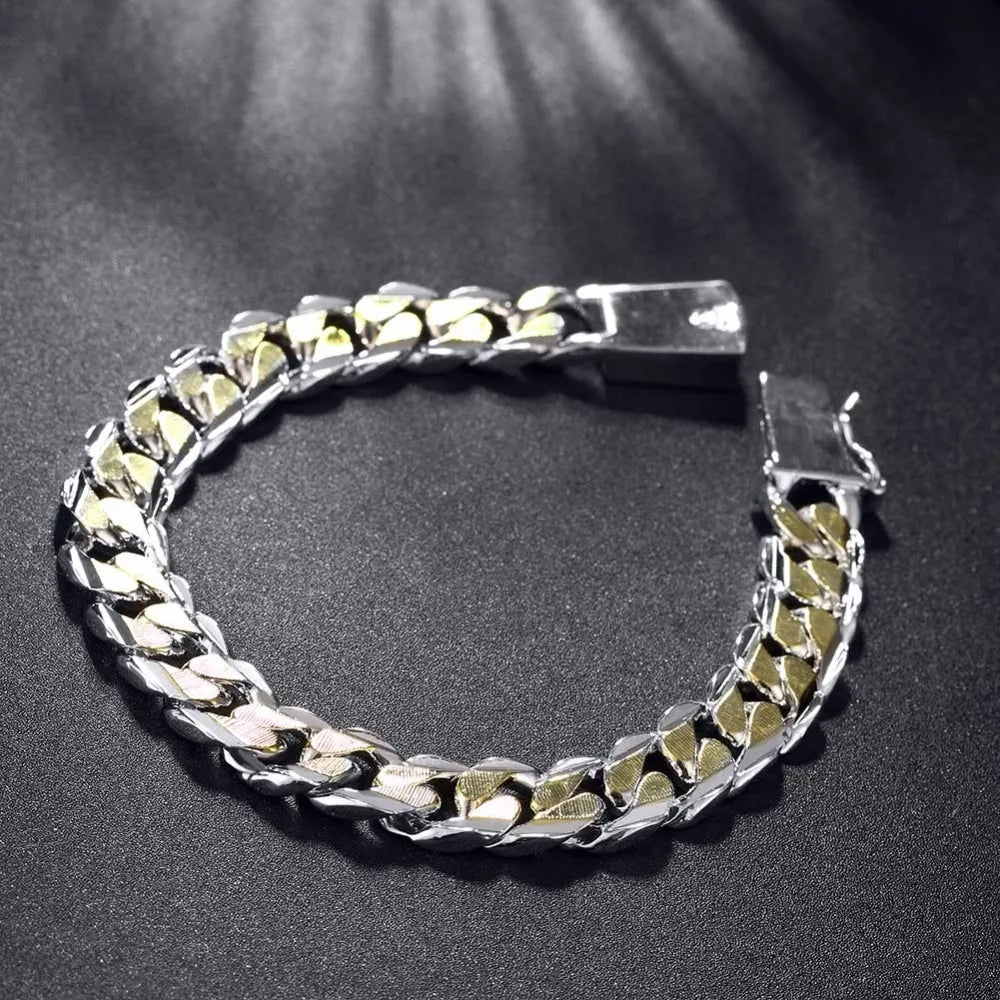 New High Quality Women Men Noble 925 stamp silver color Bracelet Jewelry Men's 10mm Side Of The Side Buckle Bracelet Pulseiras