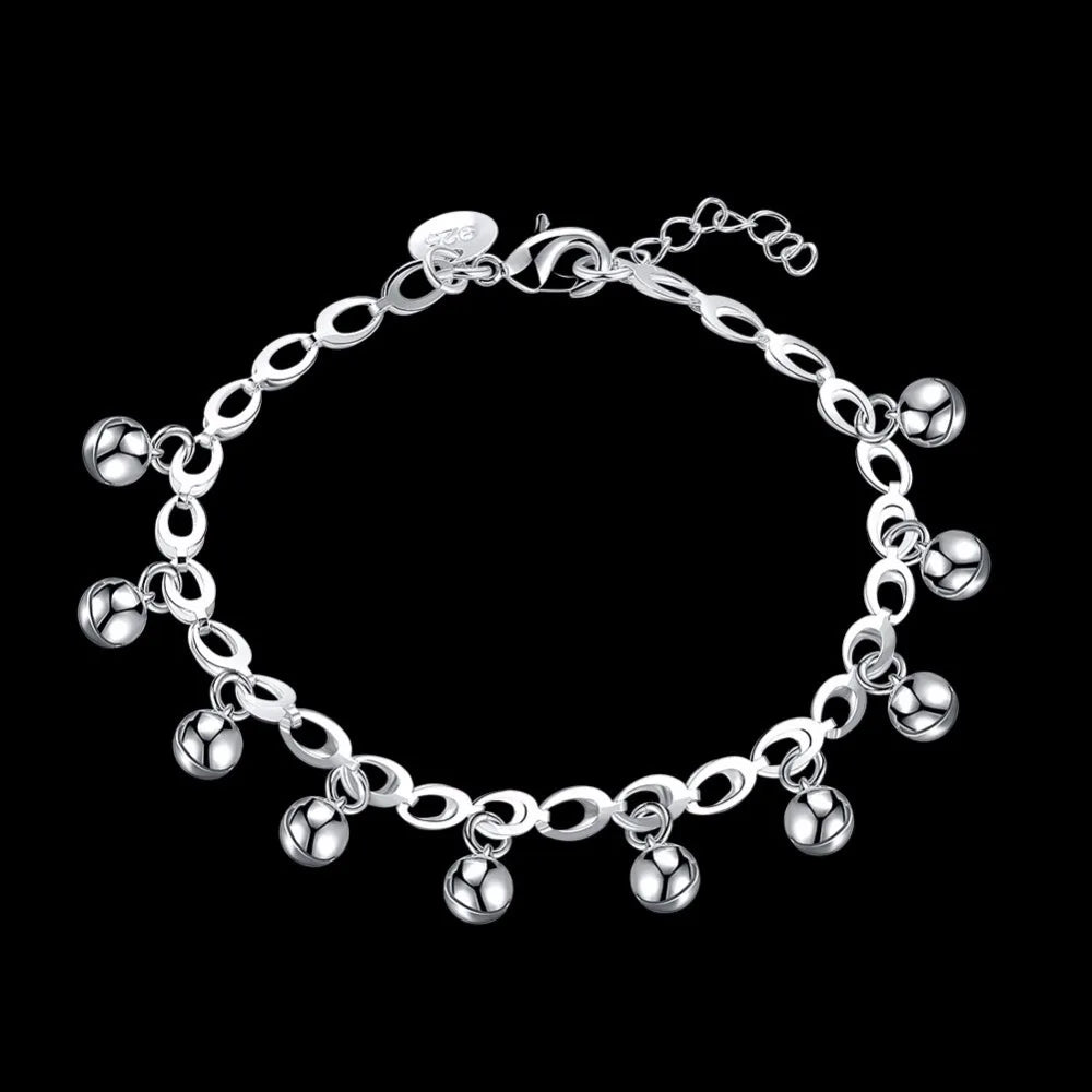 Lekani 925 stamp silver color Fine Jewelry Bracele For Women Silver 925 Jewelry Small Bell Charm Bracelets & Bangles Gift