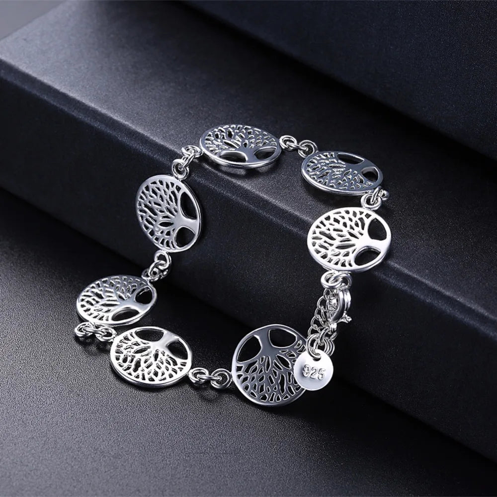 Lekani 925 stamp silver color Tree Of Life Bracelet For Women Personalized Bracelets&bangle Birthday Gift Pulseras Mujer Moda