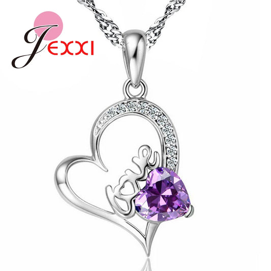Wholesale Jewelry Necklace 925 Sterling Silver Love Letter Heart Cubic Zirconia Pendant Jewellery Necklaces Two Colors