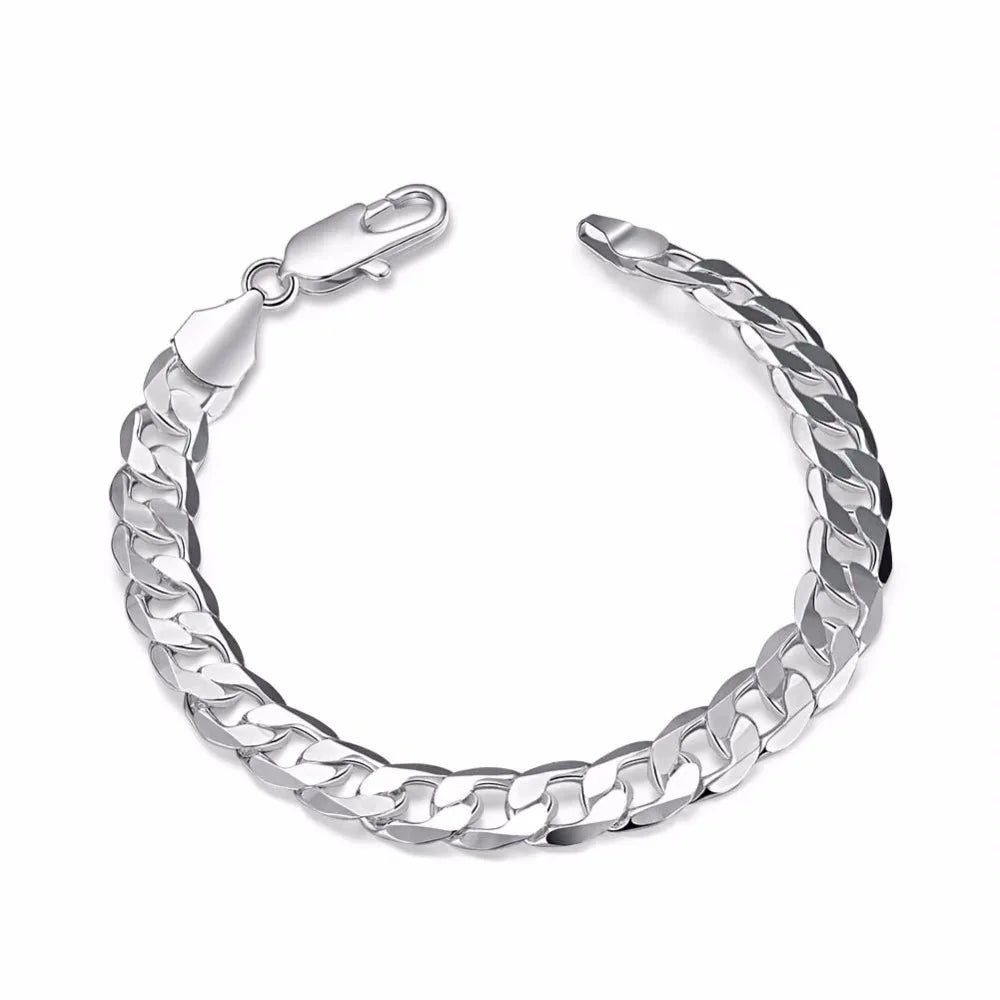 Lekani Men's Fine Jewelry 8 Inch 20cm Bracelet 925 stamp silver color Fashion Charm 8mm Sideways Flat Chain Bracelets Bangle