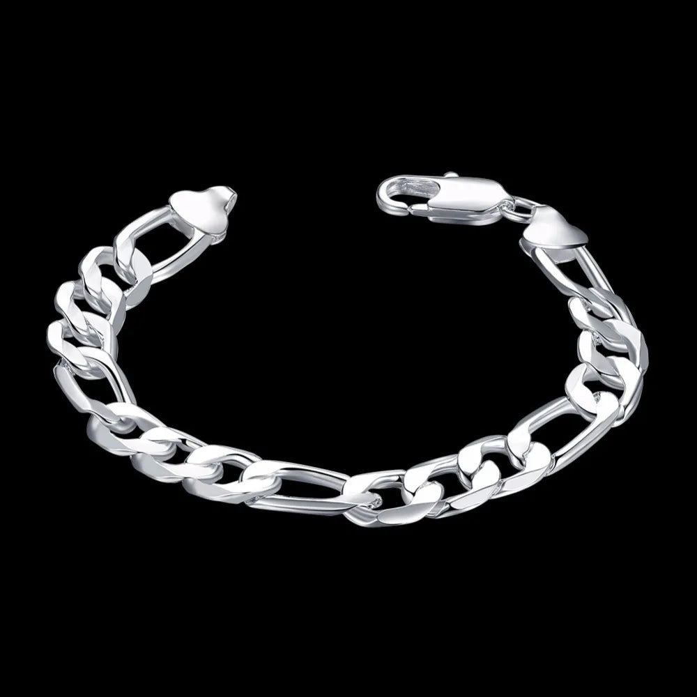 Lekani  New Fashion 925 stamp silver color Bracelet 12mm Wide Men's Figaro Chains 21cm For Men's Women Fine Jewelry Pulseiras