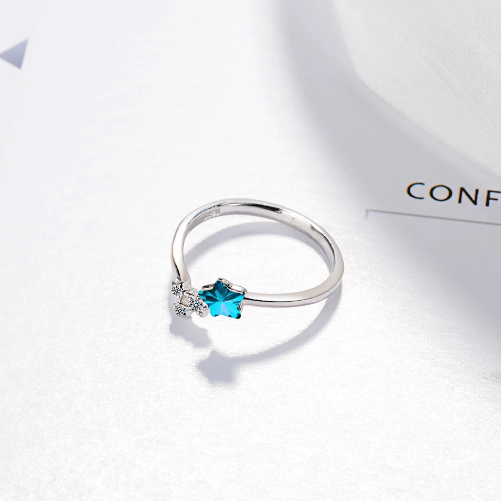 925 Sterling Silver Open Ring Blue Zirconia Jewelry Simple Women's Silver Jewelry Lucky Ring Romantic Wedding Jewelry