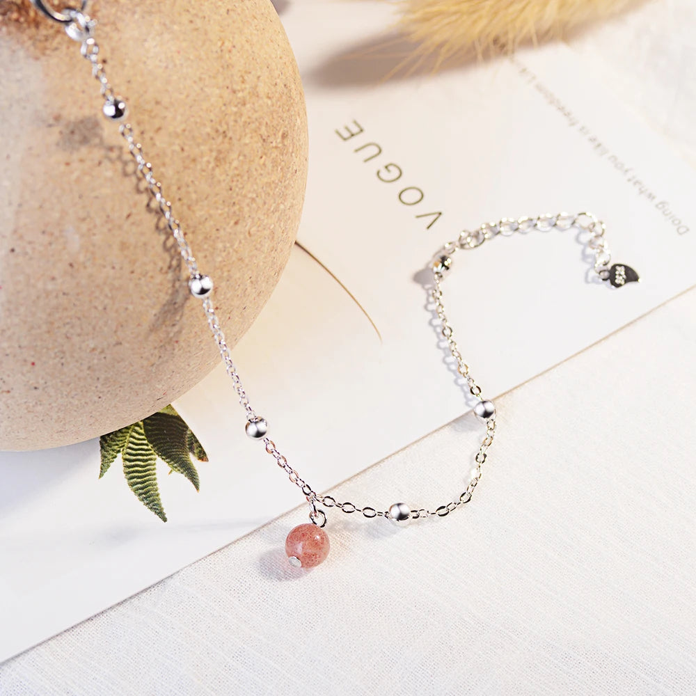 Simple Fashion Natural Strawberry Crystal Bracelet For Women Girl Gift Hot Sale 925 Sterling Silver Jewelry S-b176