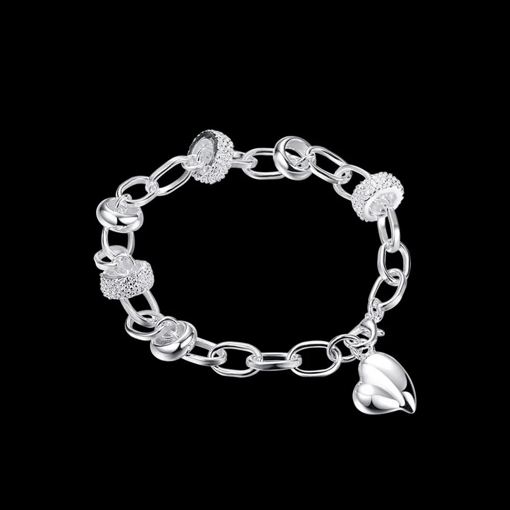 Lekani Fashion Simple Silver Peach Heart Bracelet 925 stamp silver color Fine Jewelry Bracelet Pulseiras For Women Free Shipping