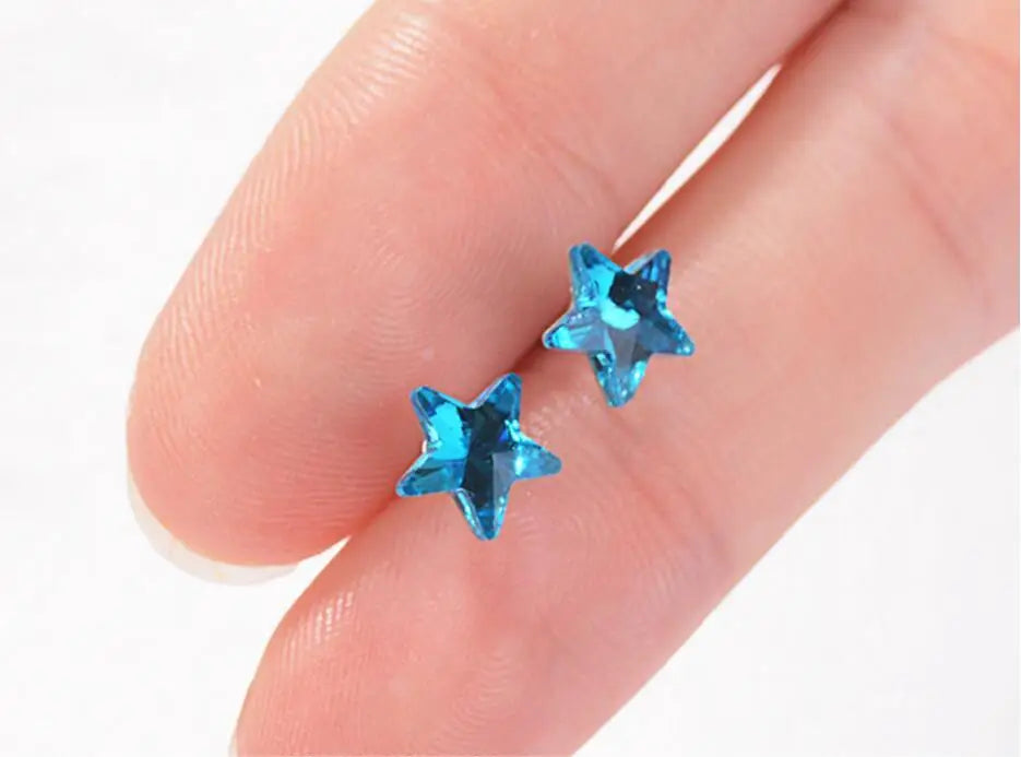 925 Silver Pentagram Star Stud Earrings With Crystals  Original Fine Jewelry For Women Girls Christmas Gift