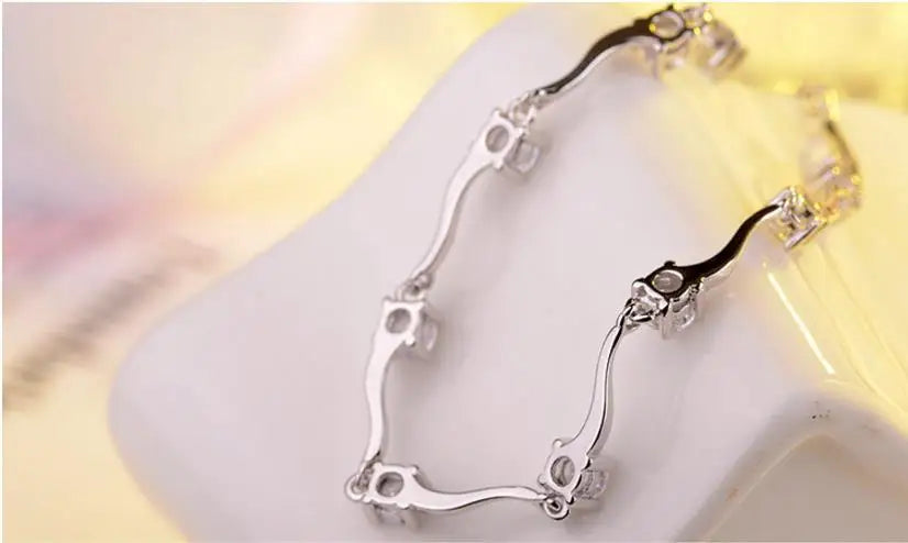 Hot Sale Women 925 Sterling Silver Bracelets Jewelry Charm Female Crystal Stones Lady Lovers Christmas Gift Bijou