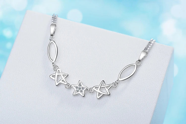 New Arrivals Real Pure 925 Sterling Silver Hexagram Magen David Star Bracelets For Women Pulsera De Plata Drop Shipping