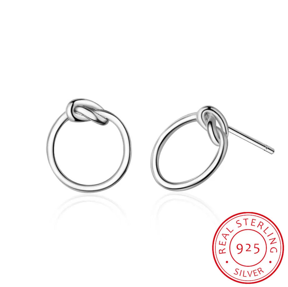 925 Sterling Silver Hollow Geometric Circle Knot Stud Earrings For Women Silver 925 Fine Jewelry Oorbellen Boucle D'oreille