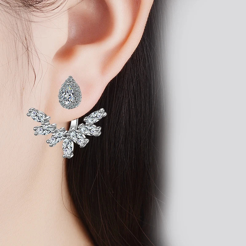 925 silver needle Flower Stud Earrings Double Sided Clear Cz Cubic Zirconia Earring For Women Wedding Engagement Fine Jewelry